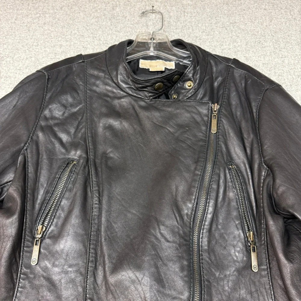 Michael Michael Kors Leather Moto Jacket XL Black Asymmetrical Zip Biker Coat